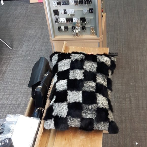 Genuine Real Fur Checked Throw Pillow Mink/Persian Lamb - Picture 8 of 12